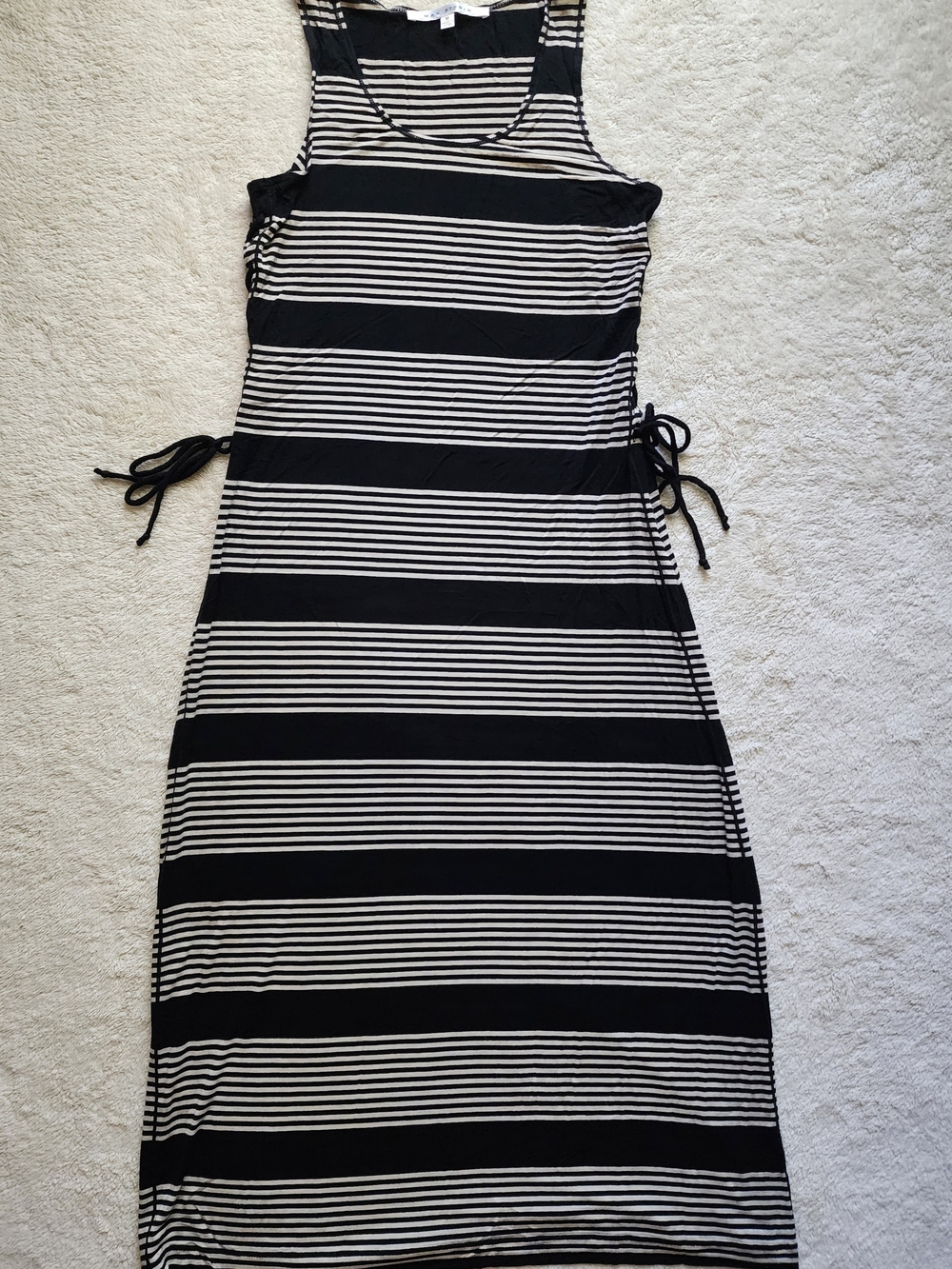 Max Studio Women's M Black White Striped Scoop Neck Sleeveless Maxi Tank Dress